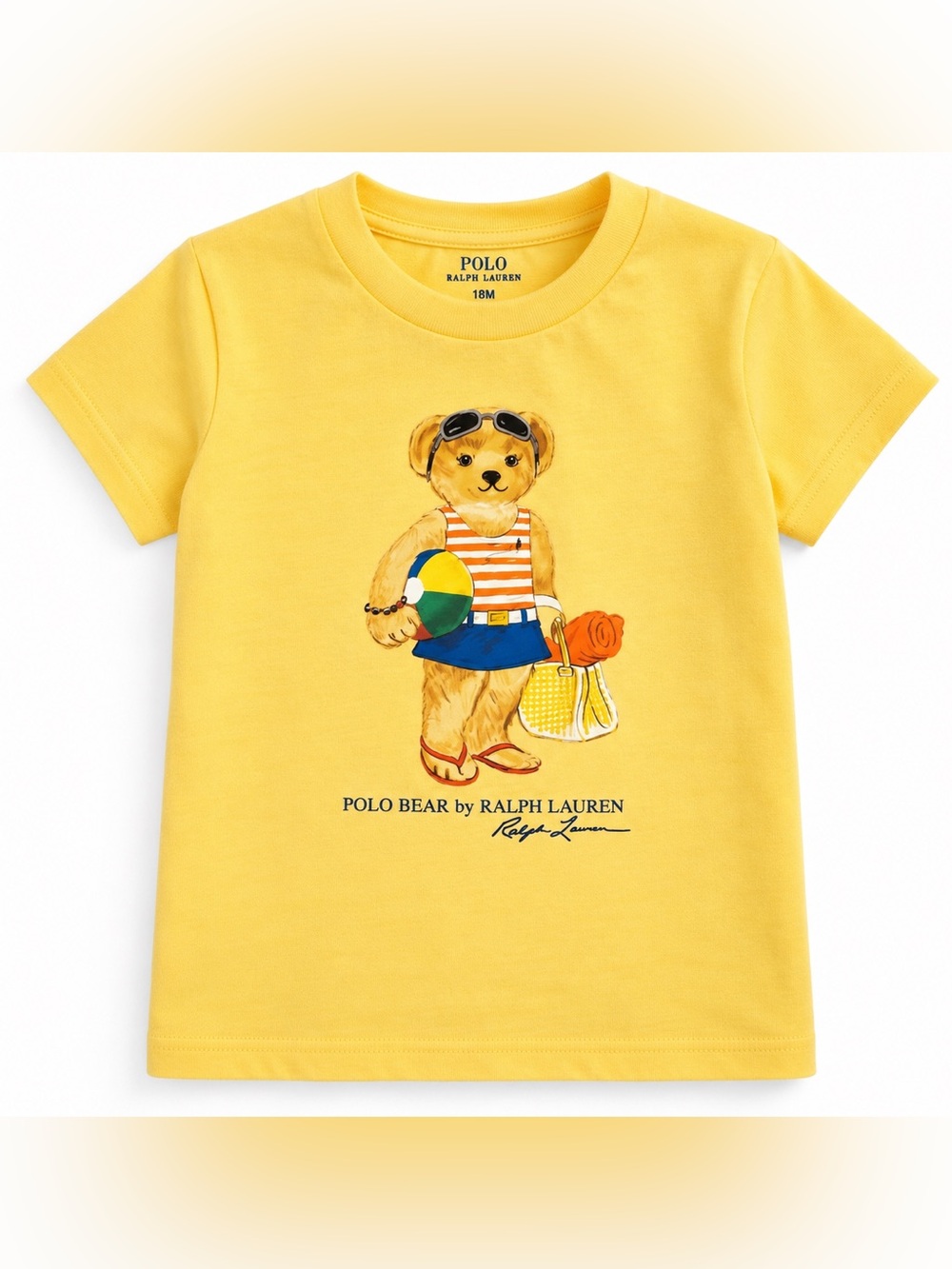 Ralph Lauren Polo Bear Toddler T-Shirt Yellow Beach Graphic 18M